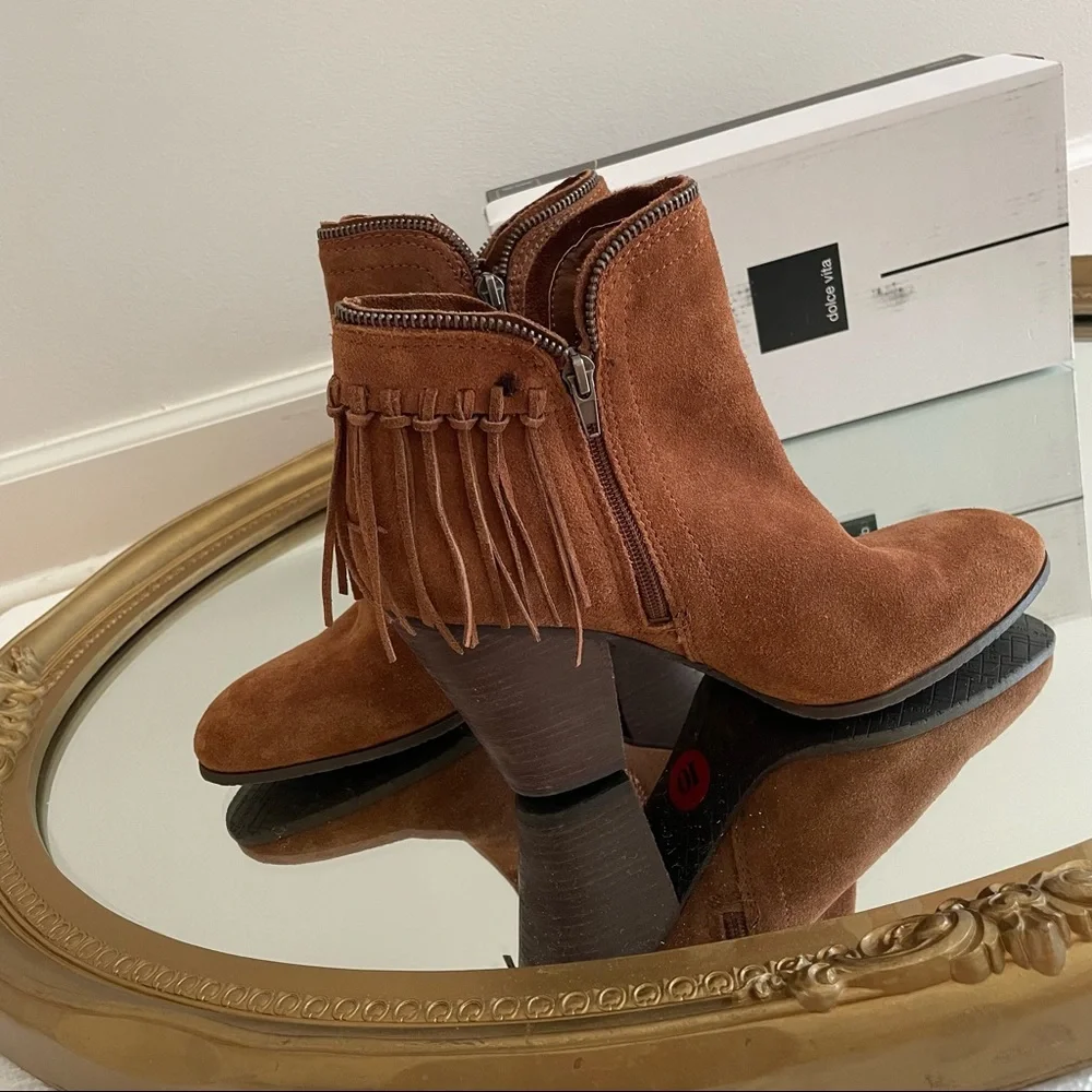 Dolce Vita Size 10 New Fringe Leather Ankle Heeled Booties ~ Shoes